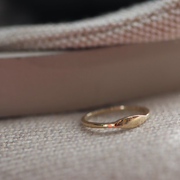 10K Solid Yellow Gold Slim Signet Ring - "Etched in Bone" by BrightlyandLilian - Picture 10 of 10